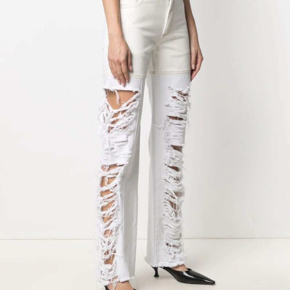 NWT Peter Do Asymmetrical Combo Ripped Jeans Size 34 (FR) in White / Eggshell